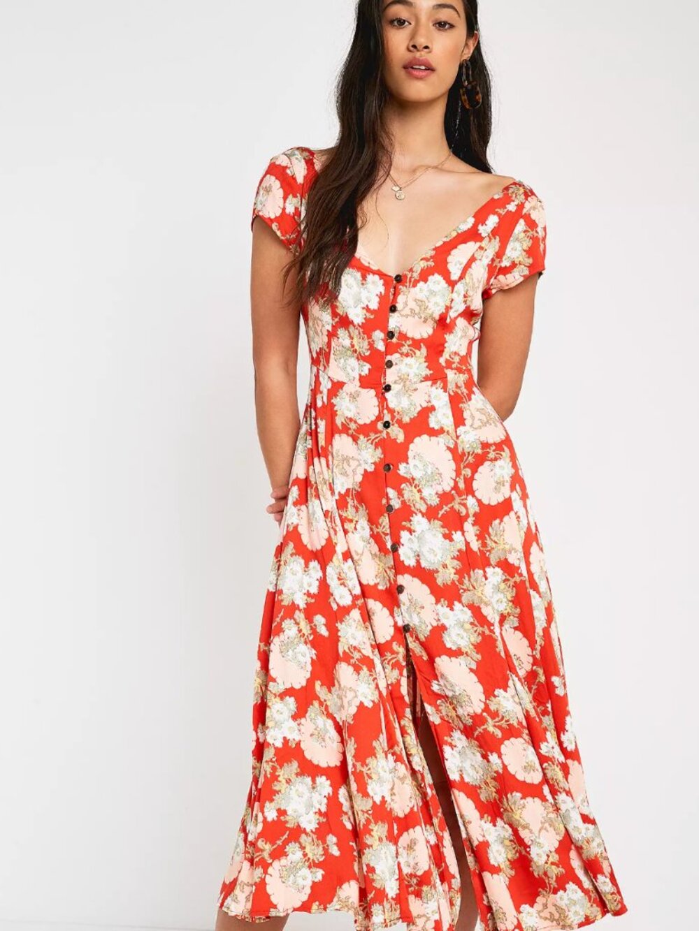 Urban Outfitters Malena Button-Through Floral Midi Dress Size Small